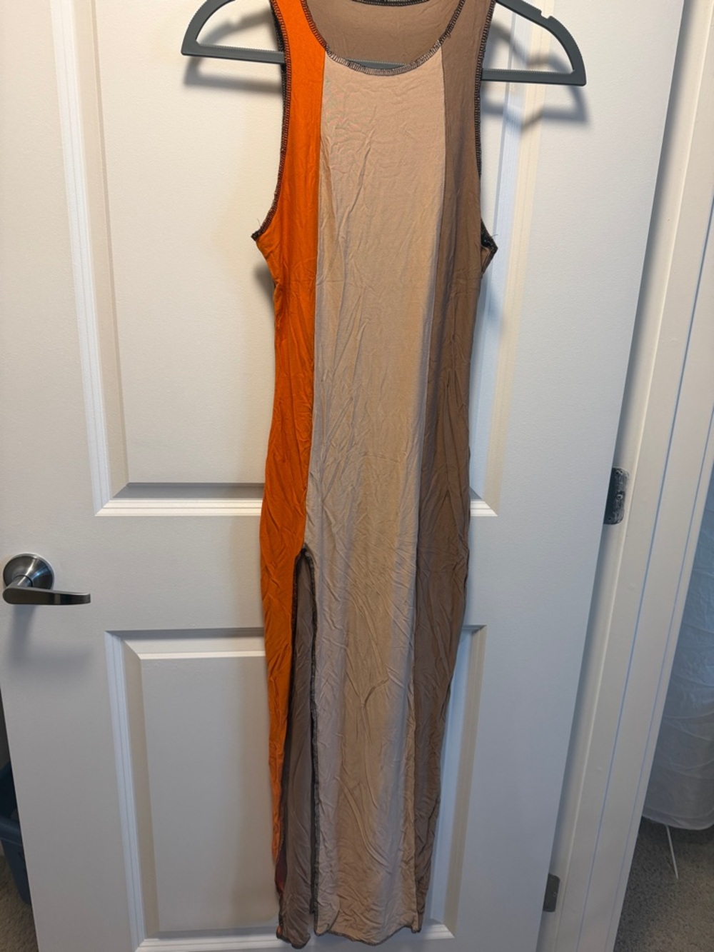 Sleeveless Colorblock Maxi Dress in Orange and Tan